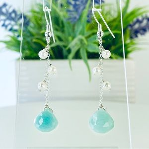 Larimar Teardrop with Freshwater Pearls Drop Dangle Earrings